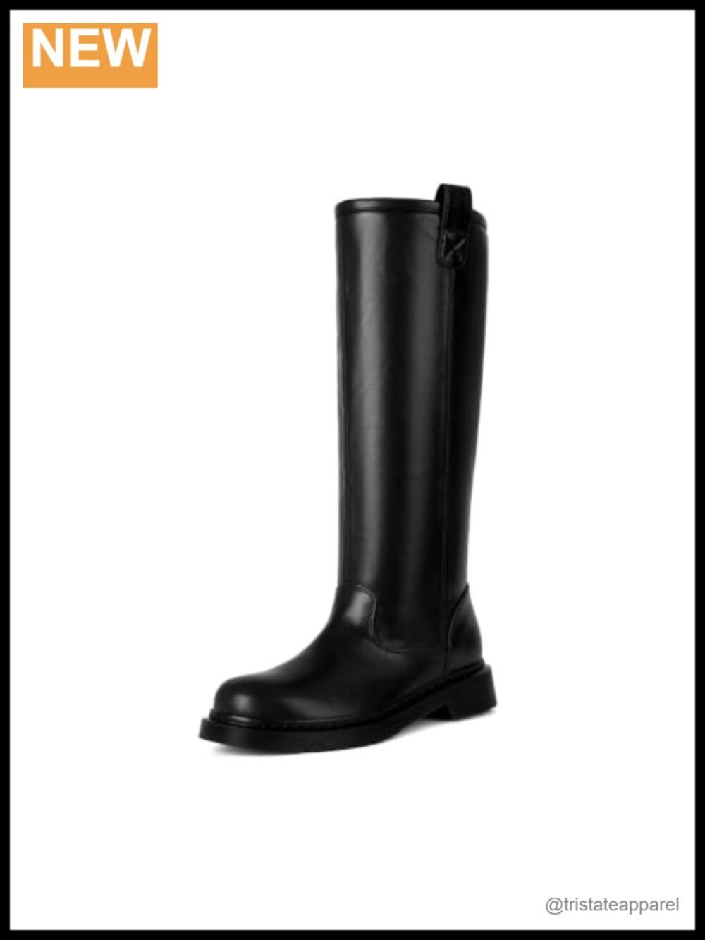 Vintage Square Toe Knee High Block Heel Boots Slip On Faux Leather